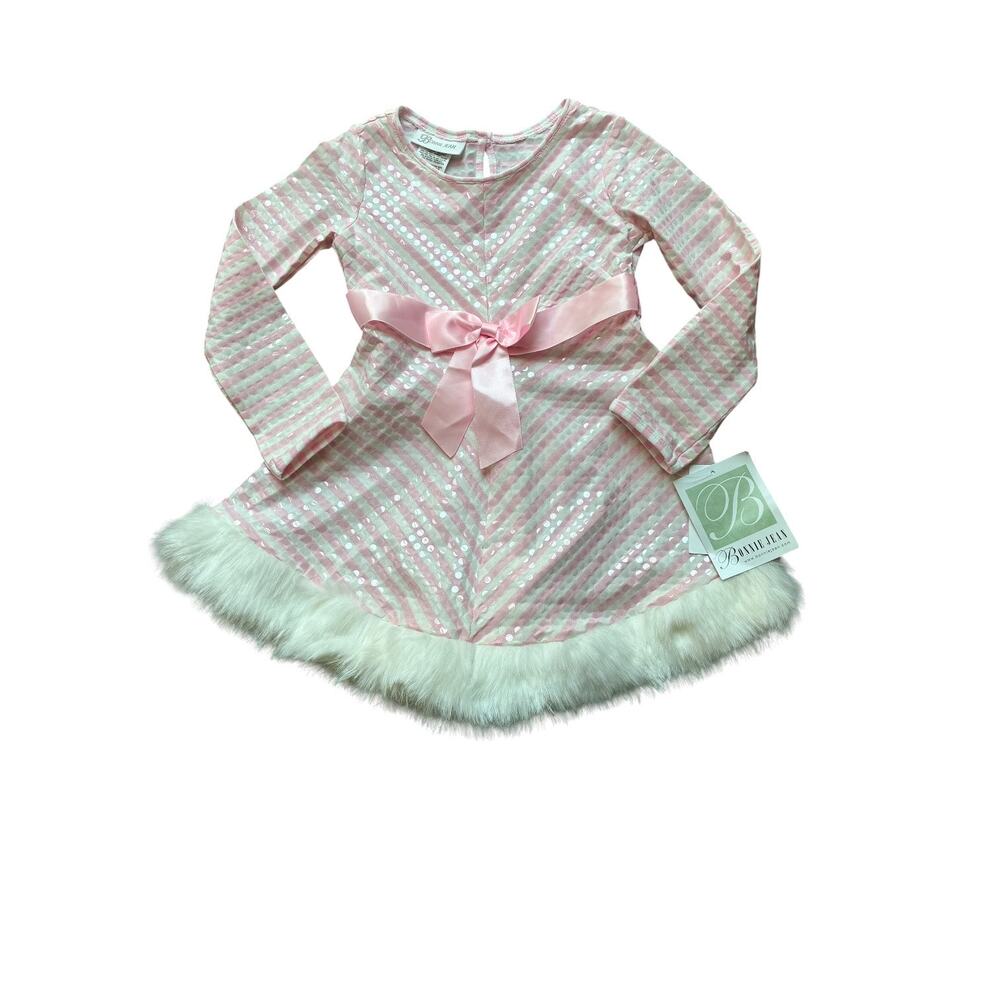 Bonnie Jean Girl's Holiday Pink and White Stripe Santa Dress